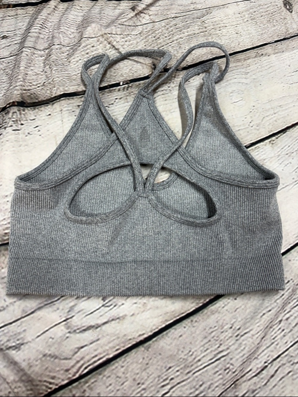 Free People Gray Ribbed Crisscross Bralette